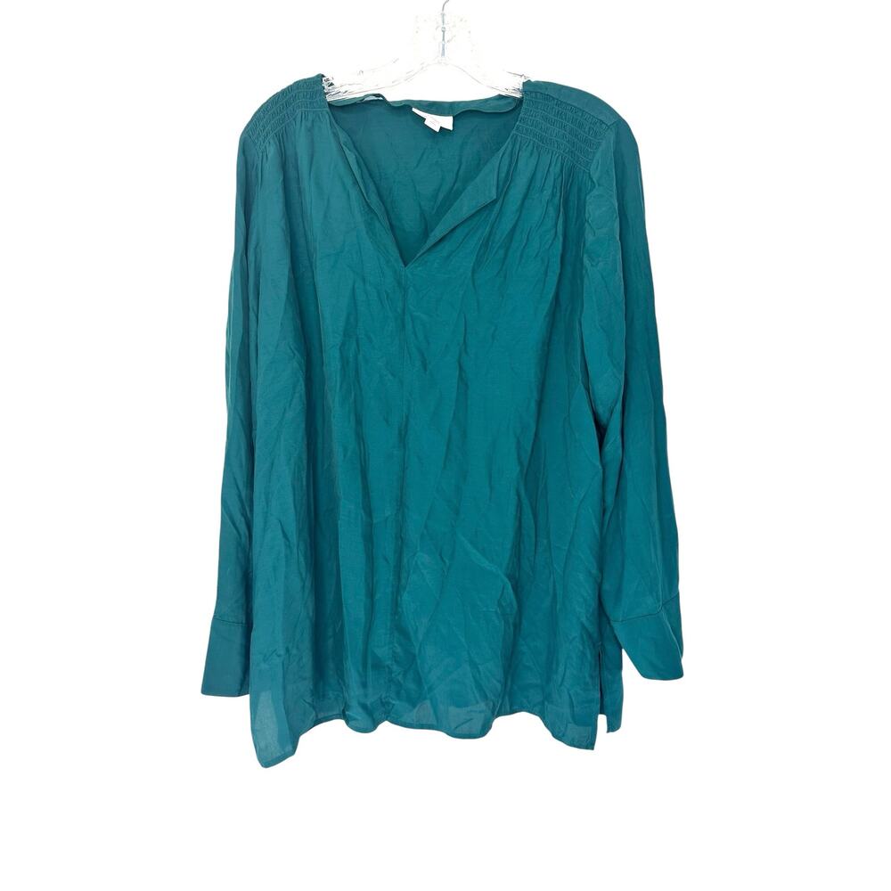 J. Jill Blouse Green V-Neck Long Sleeve Basic Work Office Career Large Petite
